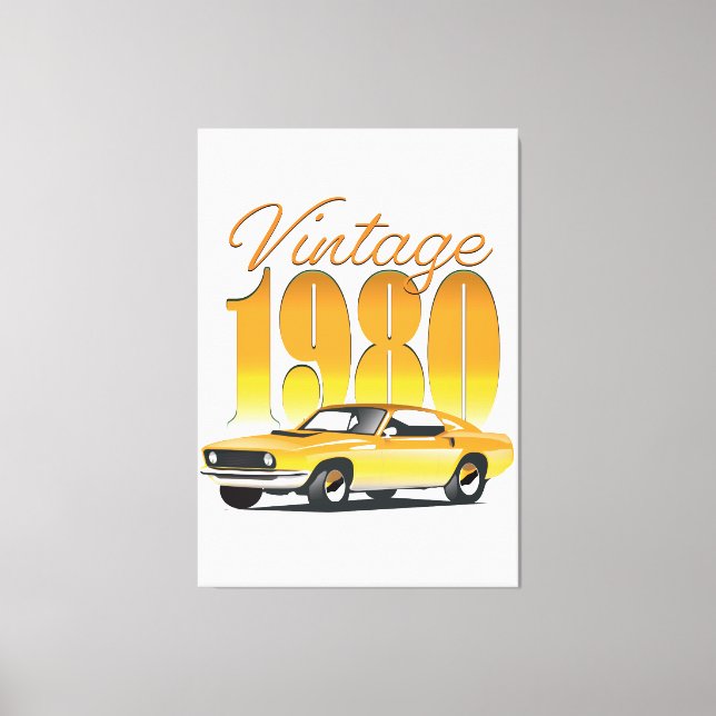 Impressão Em Tela Vintage 1980 - Carro Retroativo (Frente)