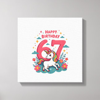 Impressão Em Tela Vintage 67th Birthday Unicorn Rainbow Cute Cartoon