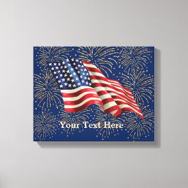 Impressão Em Tela Vintage American Flag com Dourado Glitter Firework