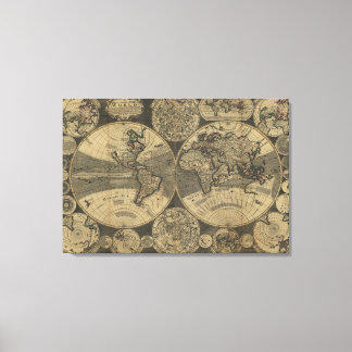 Impressão Em Tela Vintage Antique 1702 Mapa Mundial de George Willde