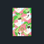 Impressão Em Tela Vintage Art Deco Jazz Pochoir Palm Trees and Birds<br><div class="desc">Ilustração Vintage arte deco jazz padrão pocoral de Jacques Camus, de Dessins, 1929. Pocorir é uma técnica de estêncil comum em quadros de surrealismo. Um belo design moderno com aves exóticas, cães, plantas tropicais, palmeiras e flamingos em cores primavera brilhantes de verde, azul-marinho rosa e branco. Os boatos estão nas...</div>