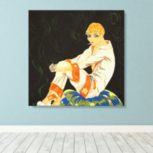 Impressão Em Tela Vintage Art Deco Woman, Smoking by S. Chompre