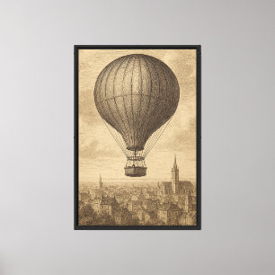 Impressão Em Tela Vintage Balloon Over City