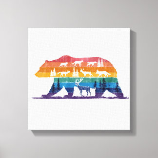 Impressão Em Tela Vintage Bear Vida Selvagem – Silhueta de Floresta