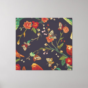 Impressão Em Tela Vintage Bird, Butterfly, Embroidery Watercolor.