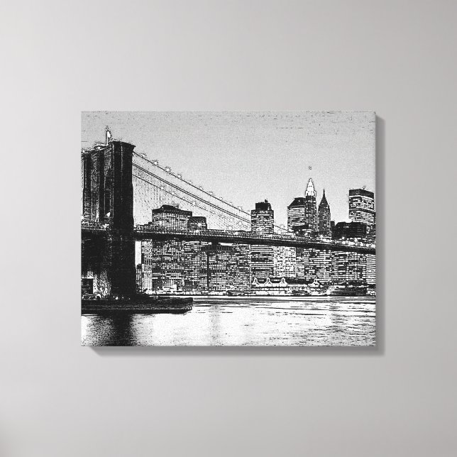 Impressão Em Tela Vintage Black & White Brooklyn Bridge (Frente)