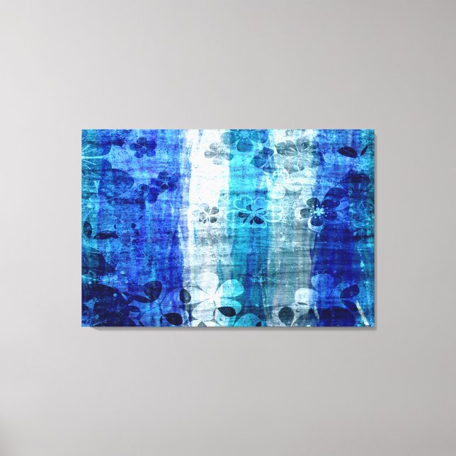 Impressão Em Tela Vintage Blue Flower Wood Art (Frente)