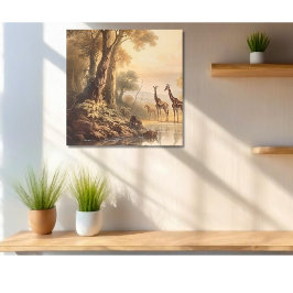 Impressão Em Tela Vintage botânica das girafas pelo rio