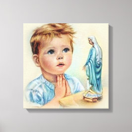 Impressão Em Tela Vintage Boy rezando para a Virgem Bêndida Maria
