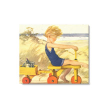 Vintage Boy tocando na praia com Sand Toys