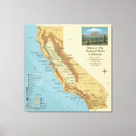 Impressão Em Tela Vintage California National Parks Map Art