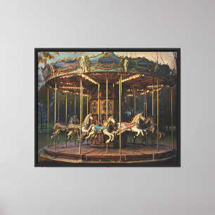 Impressão Em Tela Vintage Carousel em Twilight - Outono Nostálgico