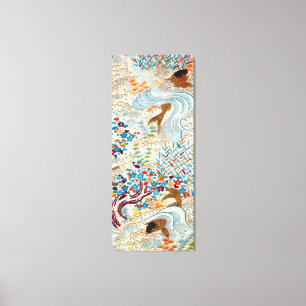 Impressão Em Tela Vintage - Carpa japonesa e água corrente