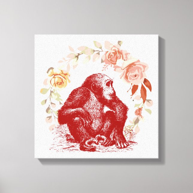 Impressão Em Tela Vintage Chimpanzee (Frente)