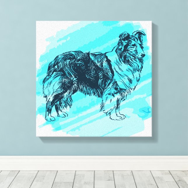 Impressão Em Tela Vintage Collie dog (Insitu(piso de madeira))