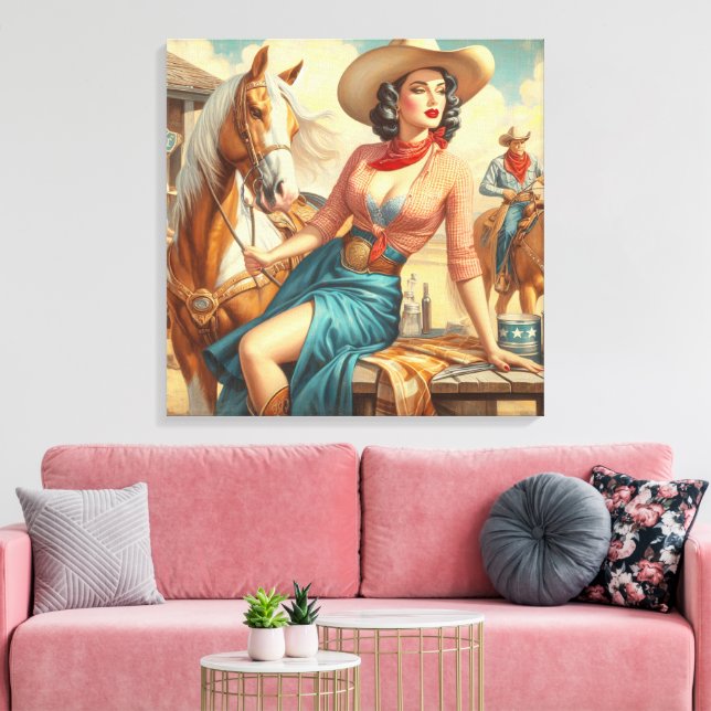 Impressão Em Tela Vintage Cowgirl (Insitu(Sala de estar))