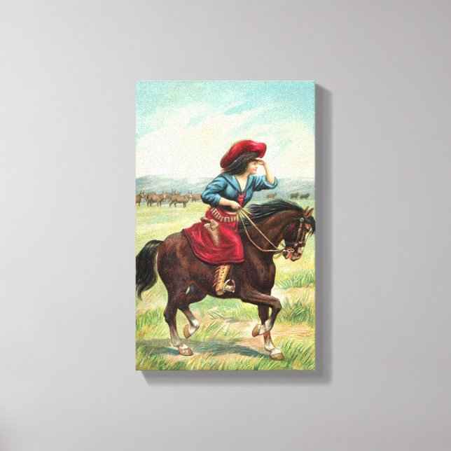 Impressão Em Tela Vintage Cowgirl - Impressão de tela de 9"x14,5" (Frente)