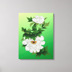 Impressão Em Tela Vintage - Desenho Japonês de Large White Peony