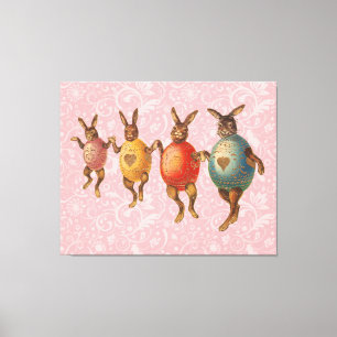 Impressão Em Tela Vintage Easter Bunnies dança com fantasias de ovo