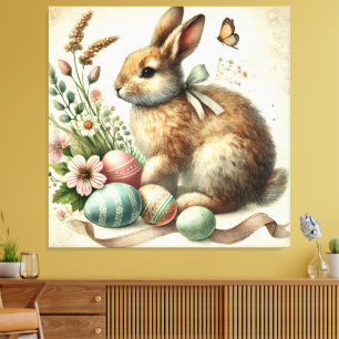 Impressão Em Tela Vintage Easter Bunny Rabbit Watercolor