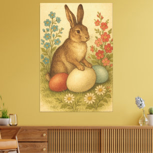 Impressão Em Tela Vintage Easter Bunny Rabbit Watercolor
