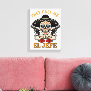 Impressão Em Tela Vintage El Jefe Crânio de Açúcar Chefe Cinco de Ma