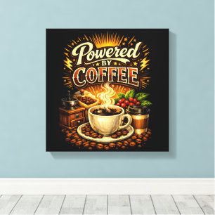 Impressão Em Tela Vintage Energizado por Café – Desenho Retro para A