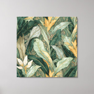 Impressão Em Tela Vintage, Folhas Tropicais Aquarela, Botânico