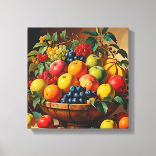 Impressão Em Tela "Vintage Fruta Basket Wall Art
