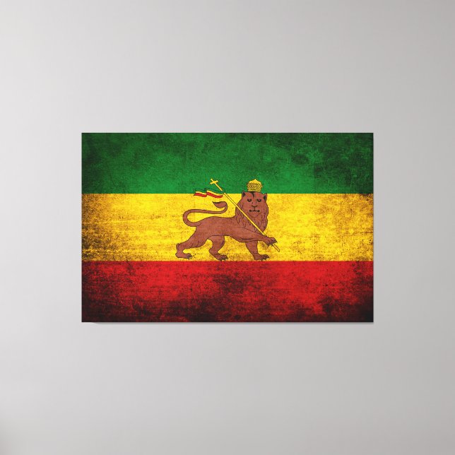 Impressão Em Tela Vintage Grunge Rastafarian Flag (Frente)