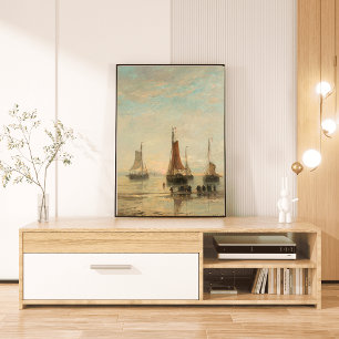 Impressão Em Tela Vintage Harbor Náutica Wall Art ships at Shore