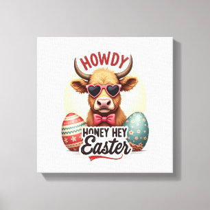 Impressão Em Tela Vintage Howdy Honey Páscoa Vaca Highland Fofa Bunn