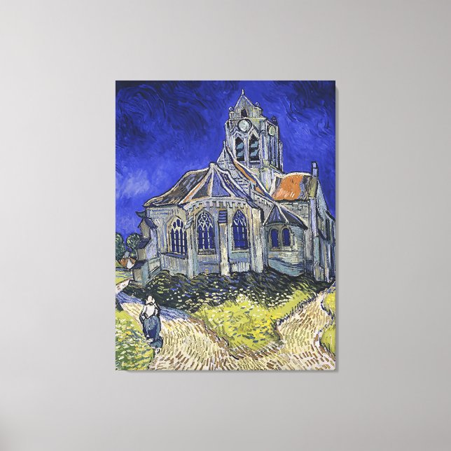 Impressão Em Tela Vintage Igreja em Auvers-sur-Oise por Van Gogh (Frente)