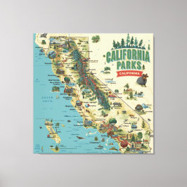 Impressão Em Tela Vintage Illustrated California Parks Map Art