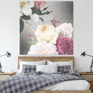 Impressão Em Tela Vintage impermeável, rosa e rosas brancas