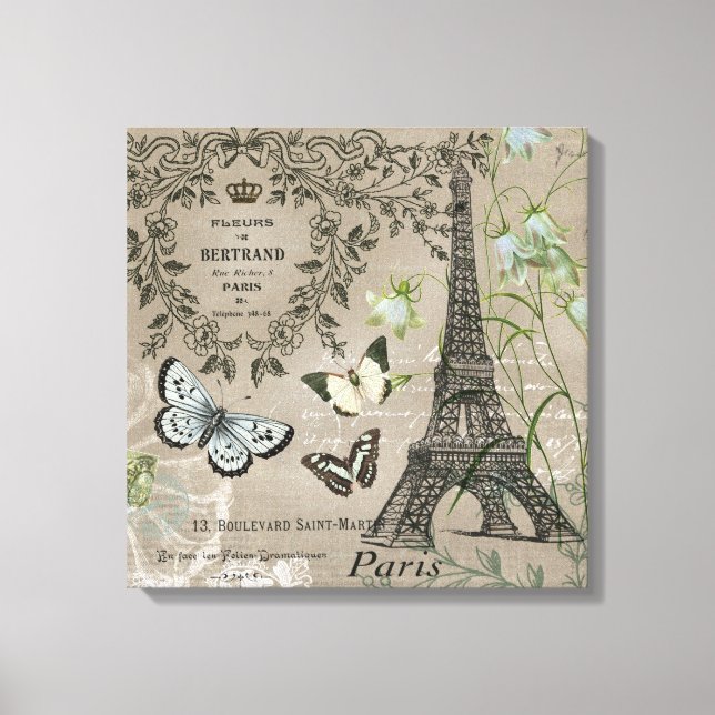 Impressão Em Tela Vintage Jardim Francês Eiffel Torre alongada (Frente)