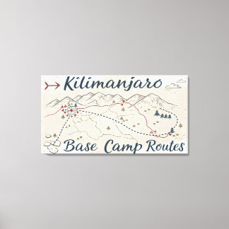 Impressão Em Tela Vintage Kilimanjaro Trek Routes Map Wall Art