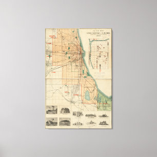 Impressão Em Tela Vintage Map of Chicago Illinois (1889)