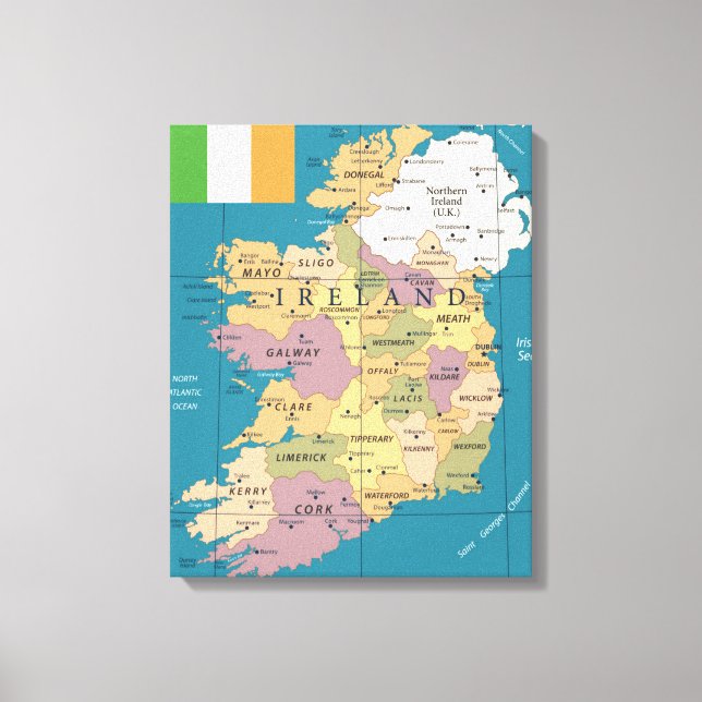 Impressão Em Tela Vintage Map of Ireland (Frente)