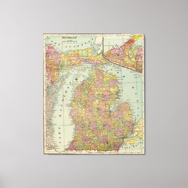 Impressão Em Tela Vintage Map of Michigan (1909) (Frente)