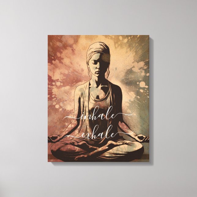 Impressão Em Tela Vintage Meditating Girl Inhale Yoga (Frente)