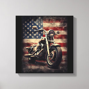 Impressão Em Tela Vintage Motorcycle USA Flag Retro Biker American