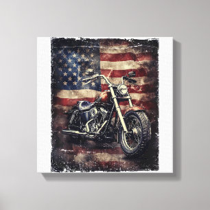 Impressão Em Tela Vintage Motorcycle USA Flag Retro Biker American