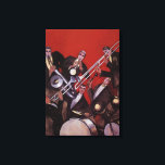 Impressão Em Tela Vintage Music, Art Deco Musical Jazz Banda Jamming<br><div class="desc">Ilustração Vintage com design de arte apresentando uma imagem musical com uma banda de músicos tocando trombones,  tambores,  saxofone e outros instrumentos enquanto o vocalista está segurando um microfone.</div>