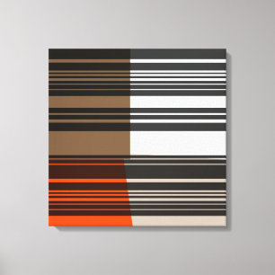 Impressão Em Tela Vintage Orange White Cinzas Stripes Art Padrão