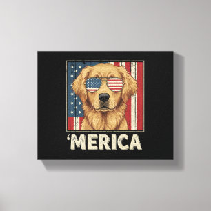 Impressão Em Tela Vintage Ouro Retriever 'Merica Flag