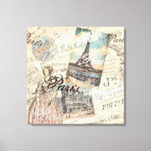 Impressão Em Tela Vintage Paris desoupage Marcas tipográficas