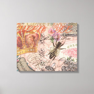 Impressão Em Tela Vintage Queen Bee Linda Colagem de Meninas