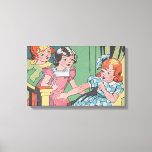 Impressão Em Tela Vintage Retro Cartoon Art of Little Girls