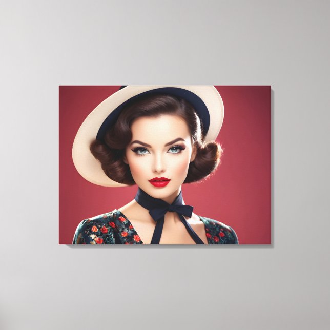 Impressão Em Tela Vintage retro mulher (Frente)